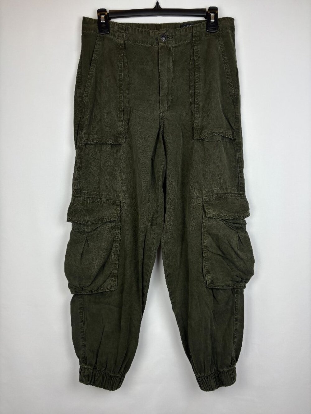 6 All Saints Frieda Pants Dark Green Cargo Lyocell Pant Cropped Cuff Baggy